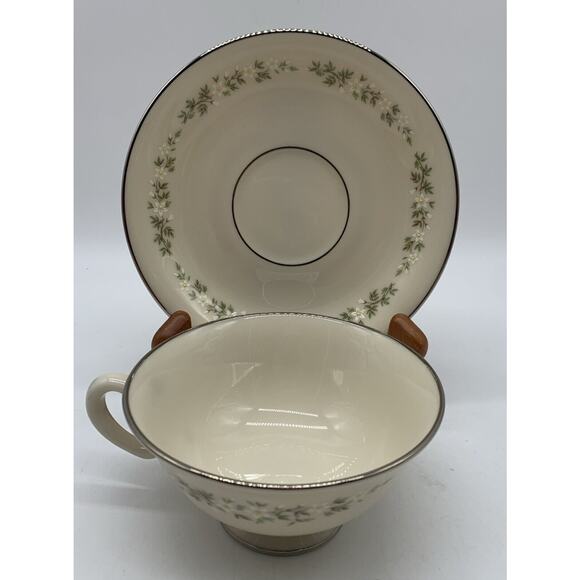 Vtg Lenox Brookdale Cup And Saucer Platinum Trim Set Of 4 Retired - Picture 2 of 8
